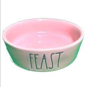 Rae Dunn FEAST Cute PINK Pet / Cat/ Dog Bowl Dish